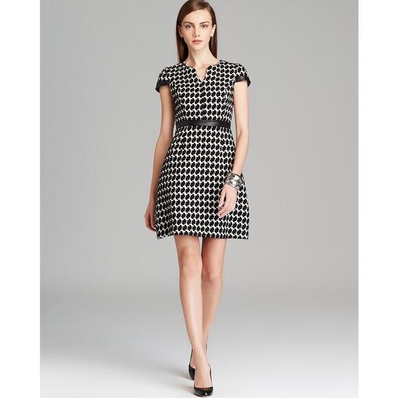 Shoshanna Dresses & Skirts - Shoshanna Leather Trim Flair Houndstooth Jacquard Dress